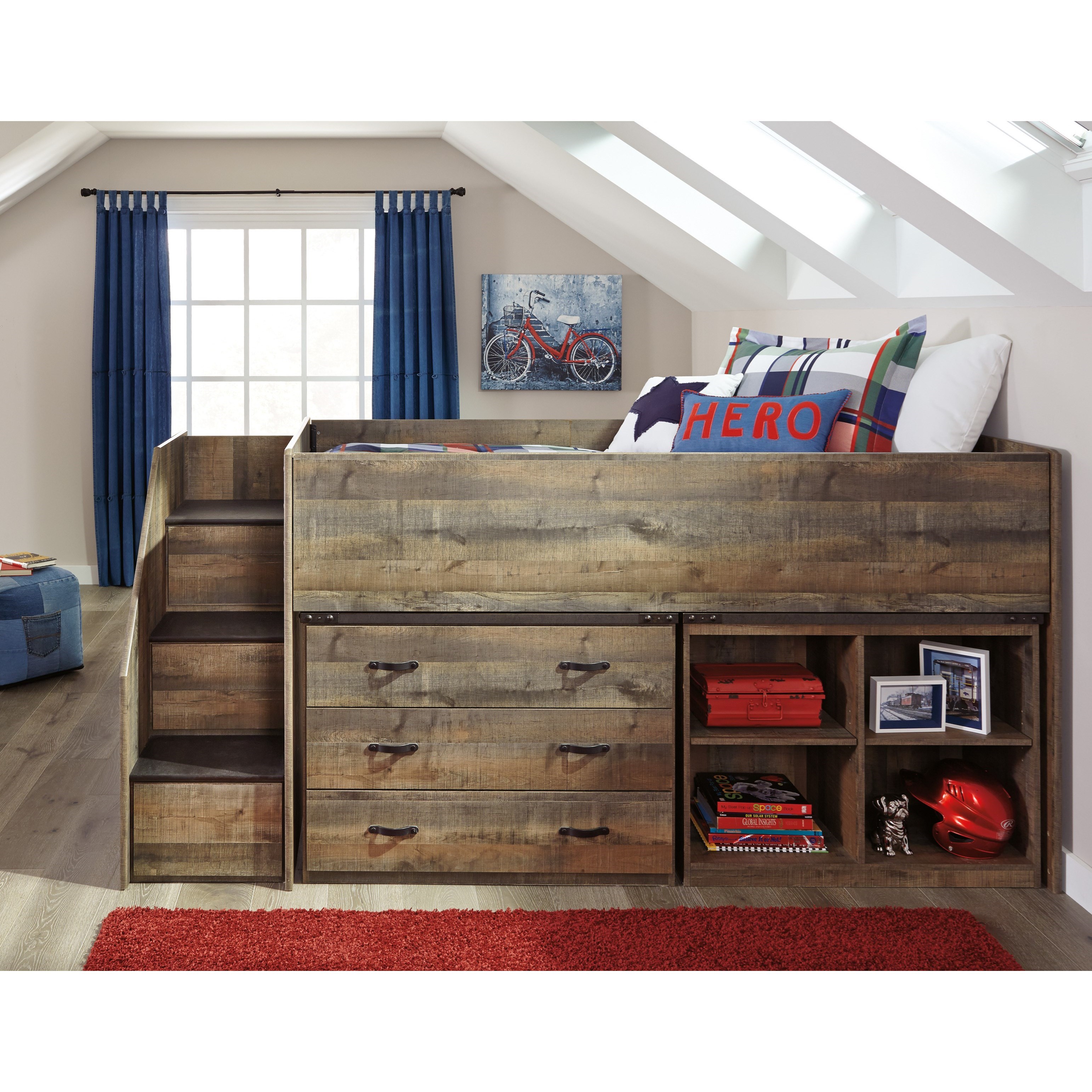 Ashley Signature Design Trinell Loft Bed w/ Stairs, Bookcase, & Drawer